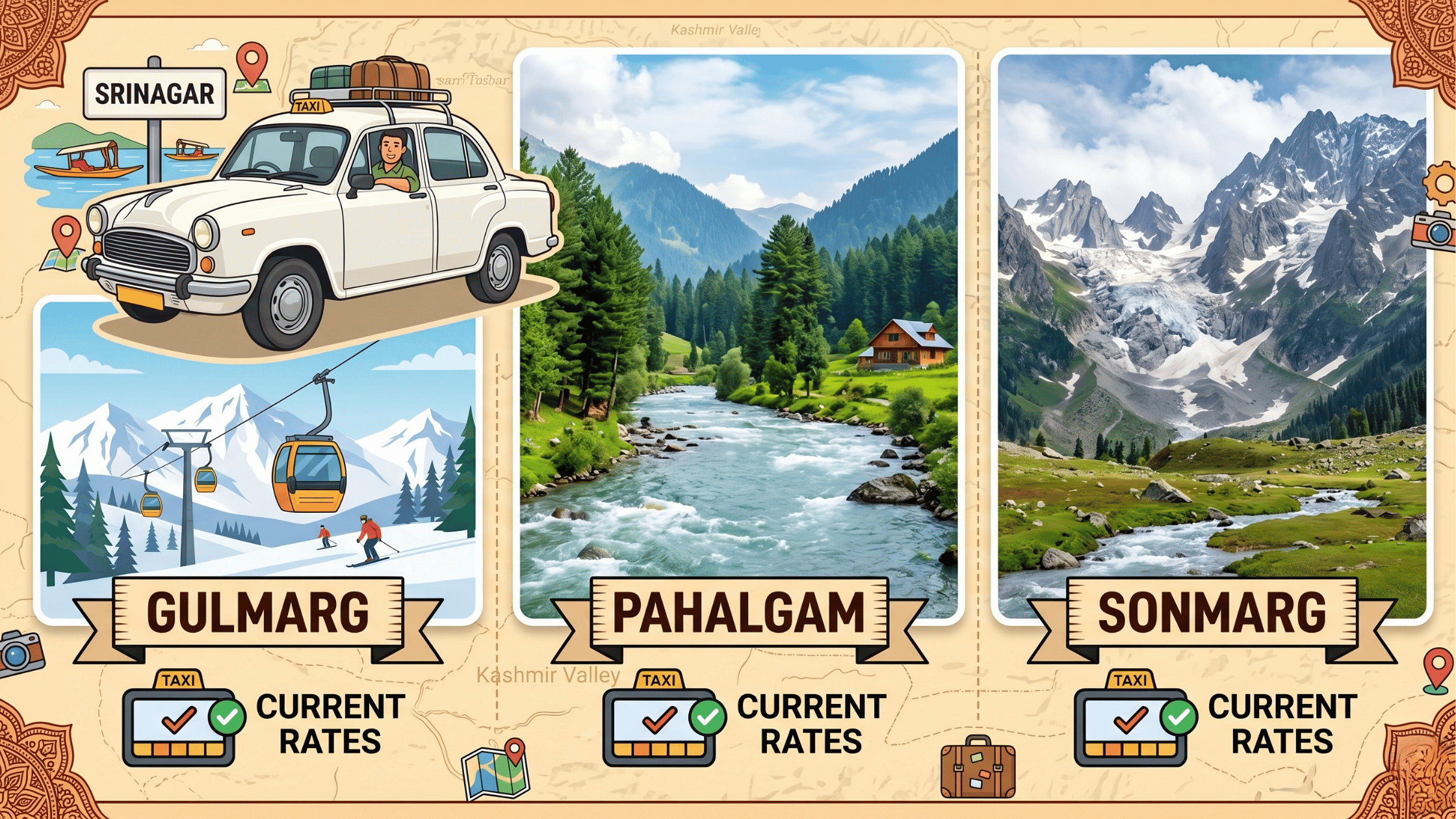 Current Srinagar taxi fares for 2026